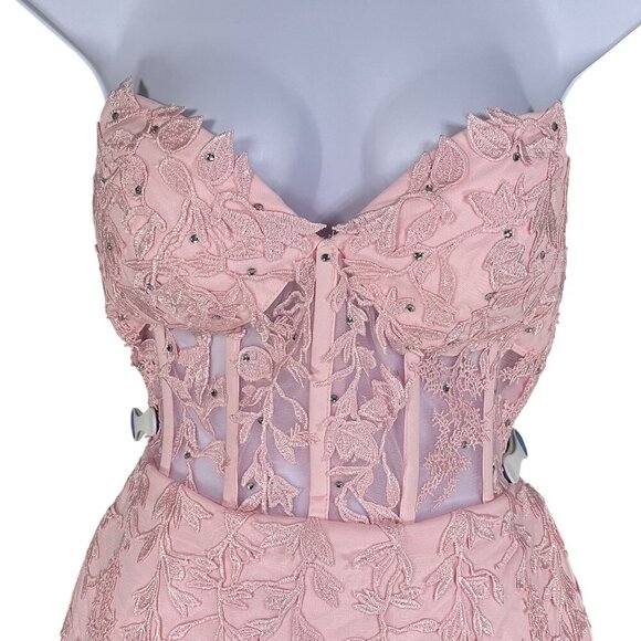 Wedding Apparel NWT Womens 2 Baby Pink Floral Lace Corset Mini Dress Coquette - Picture 6 of 16